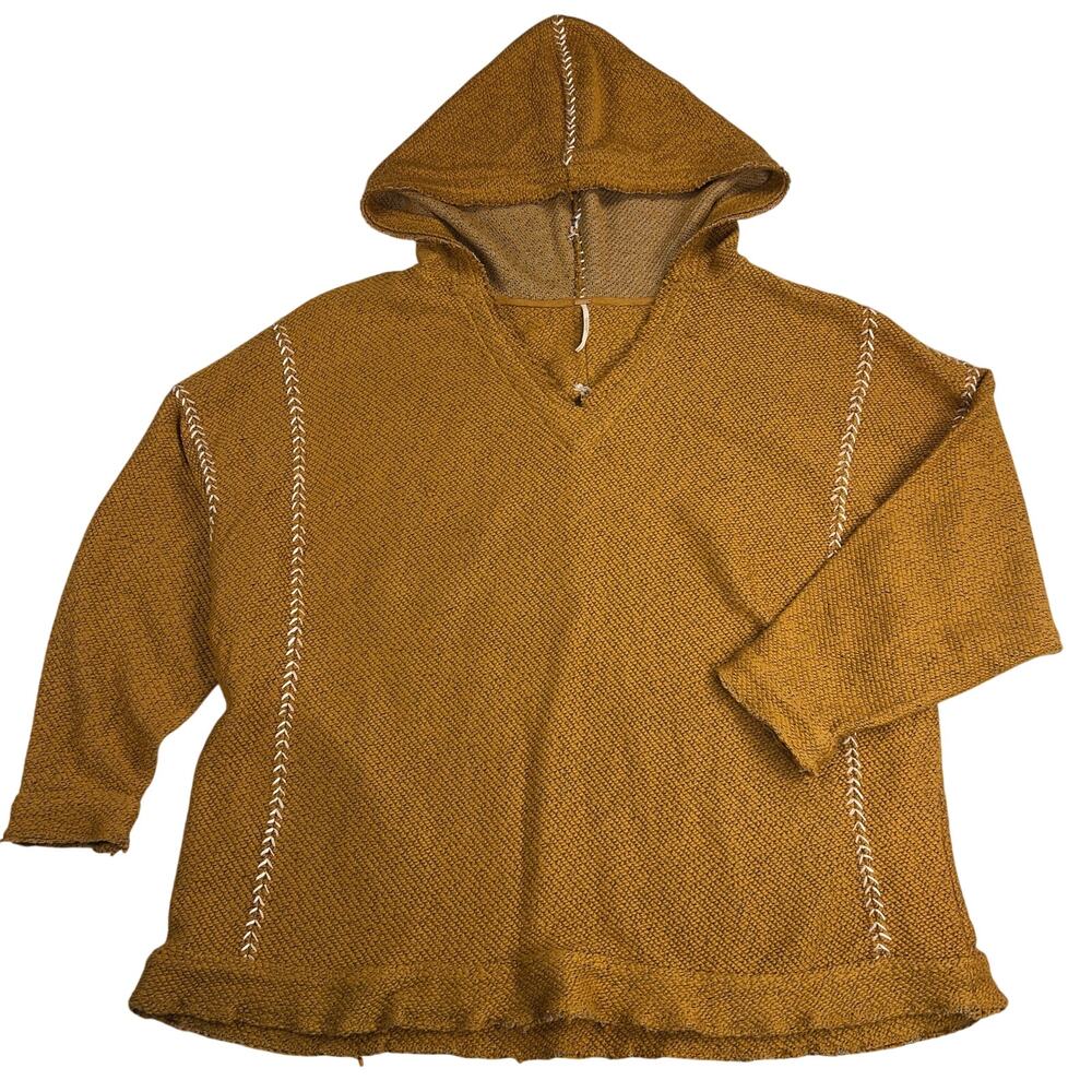 Free People Pumpkin Knit Oversized Hoodie Drug Rug Baseball Stitch Size L